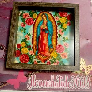 Virguencita de Guadalupe shadow box with lights 9x9 grey shadow box .